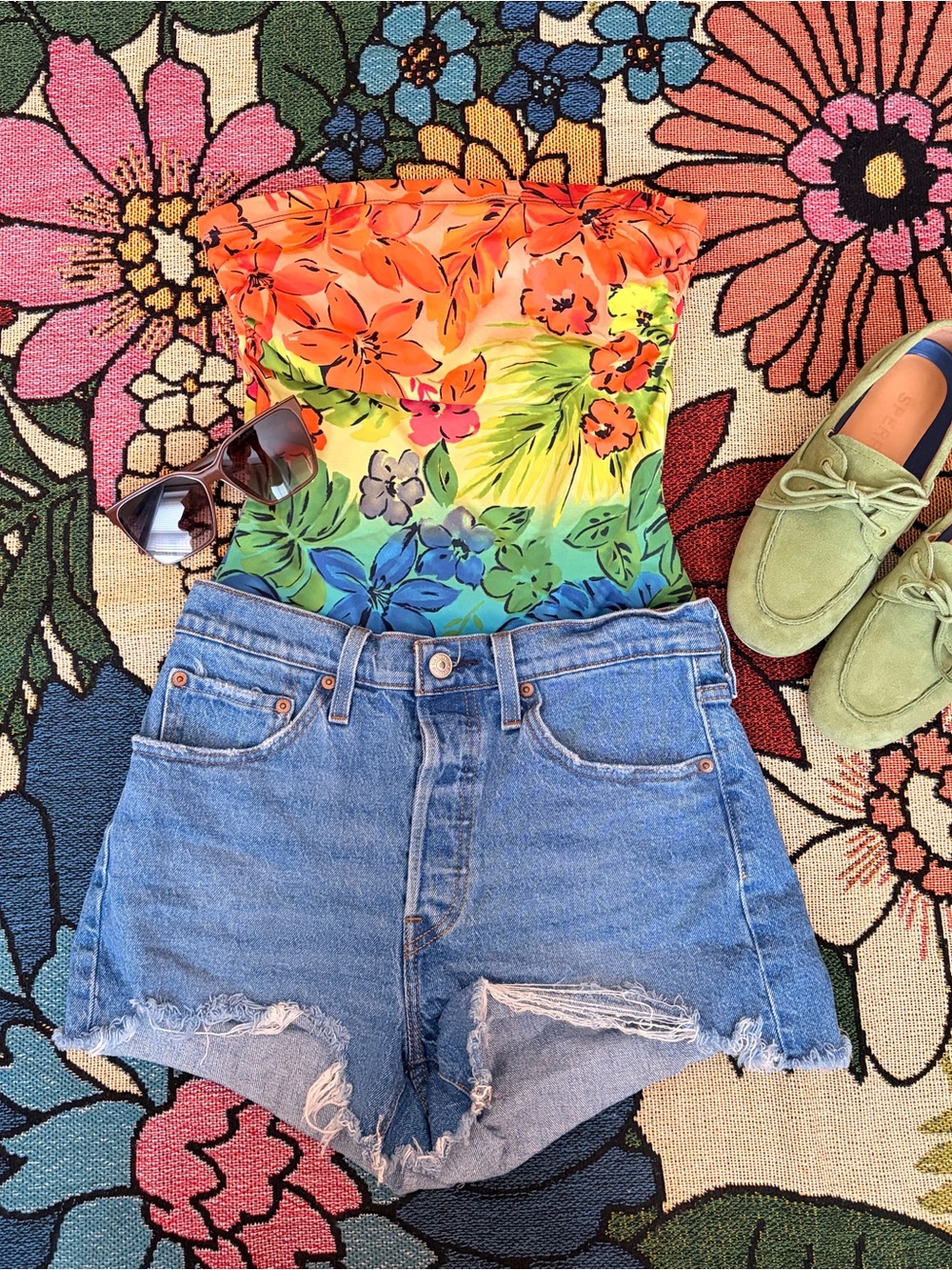 Tropical Floral Strapless Top - Bright Multicolor